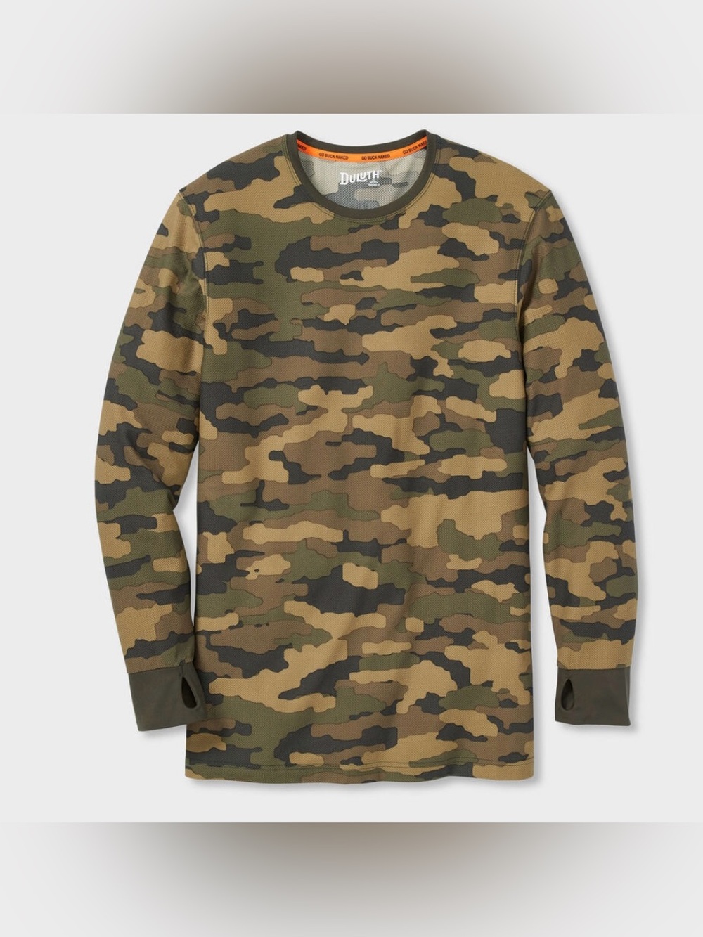 Duluth Trading Men’s Buck Naked Base Layer Camo Thermal Crew Long Sleeve Size L